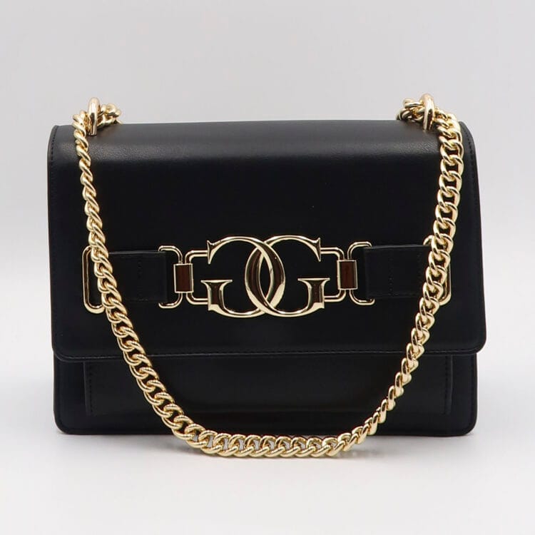 Borsa a spalla con logo in metallo - Nero