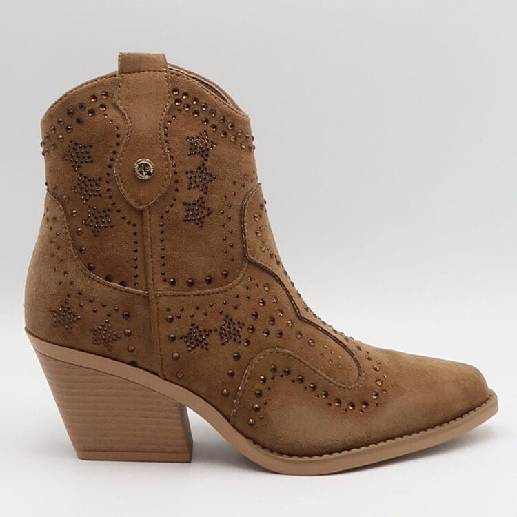 Stivaletto in camoscio con strass - Taupe