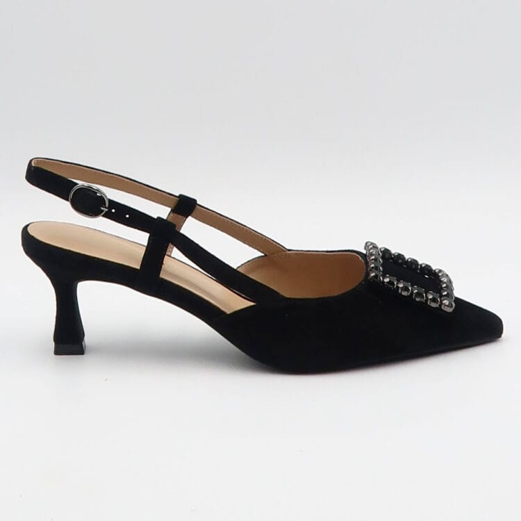 Decolletè sling back con strass - Nero