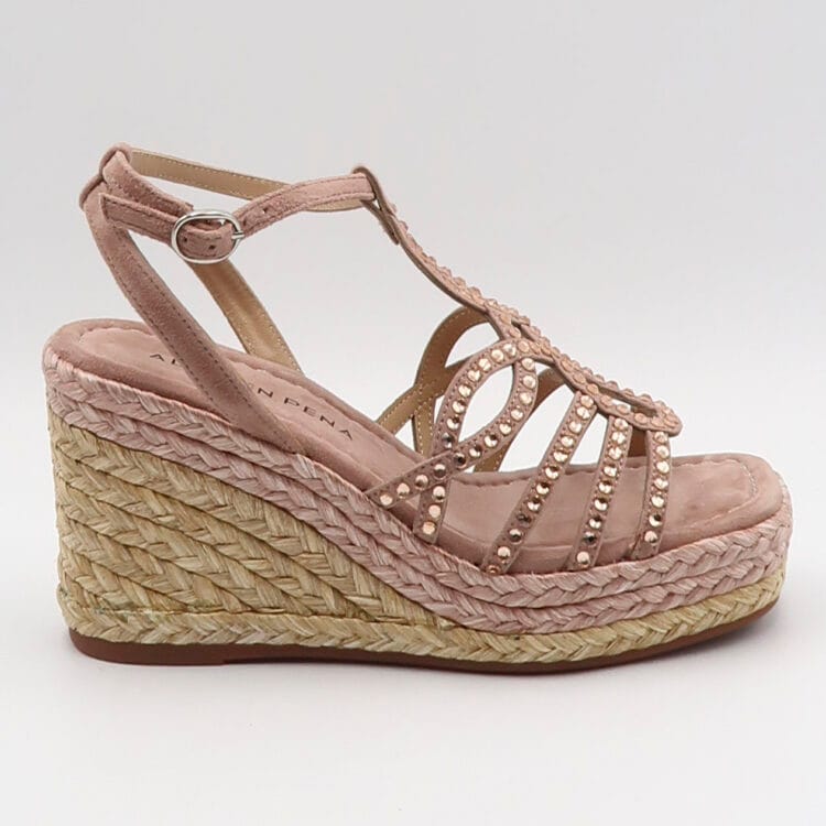 Sandalo in suede con zeppa e strass - Rosa