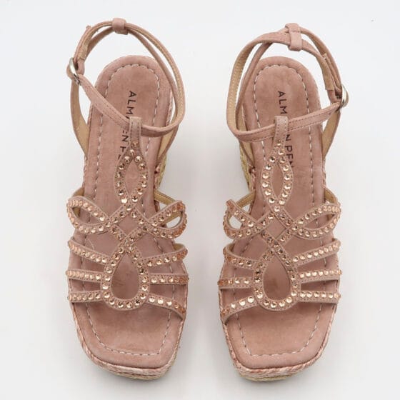 Sandalo in suede con zeppa e strass - Rosa - immagine 2