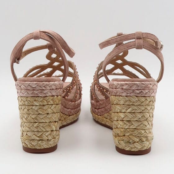 Sandalo in suede con zeppa e strass - Rosa - immagine 3