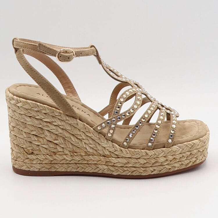 Sandalo in camoscio con strass - Sabbia