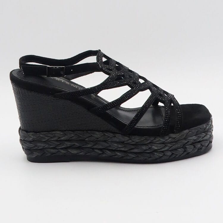 Sandalo con motivi in strass - Nero