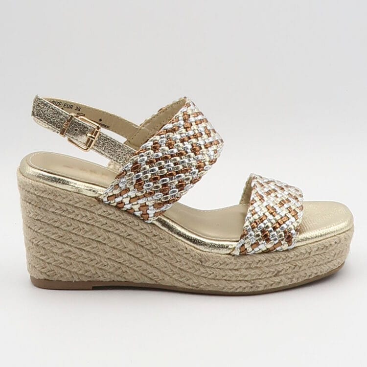 Sandalo metallizzato con zeppa - Oro multi