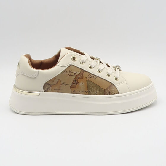 Sneaker con passalacci gioiello - Bianco e beige