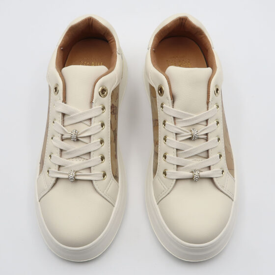 Sneaker con passalacci gioiello - Bianco e beige - immagine 2