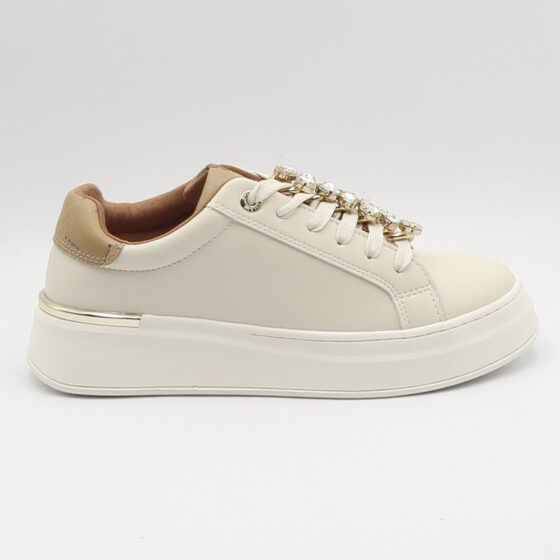 Sneaker con passalacci gioiello - Bianco e beige