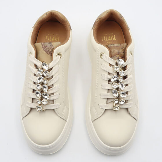 Sneaker con passalacci gioiello - Bianco e beige - immagine 2