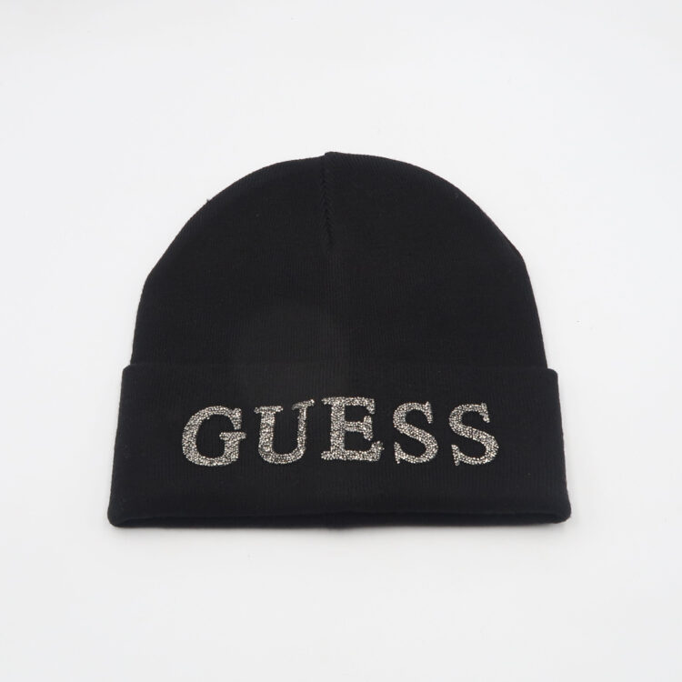 Berretto in maglia con logo in strass - Nero