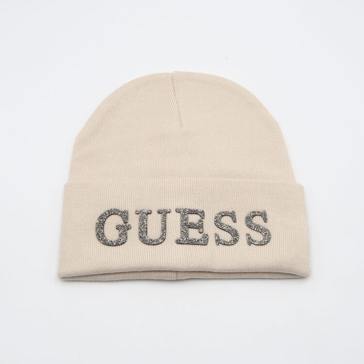 Berretto in maglia con logo in strass - Cipria