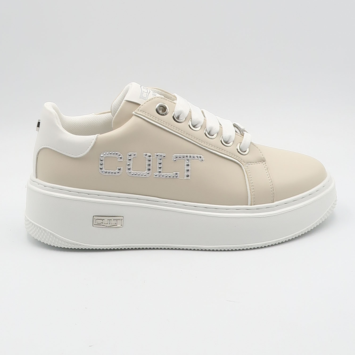 Sneaker con scritta logo in strass - Beige