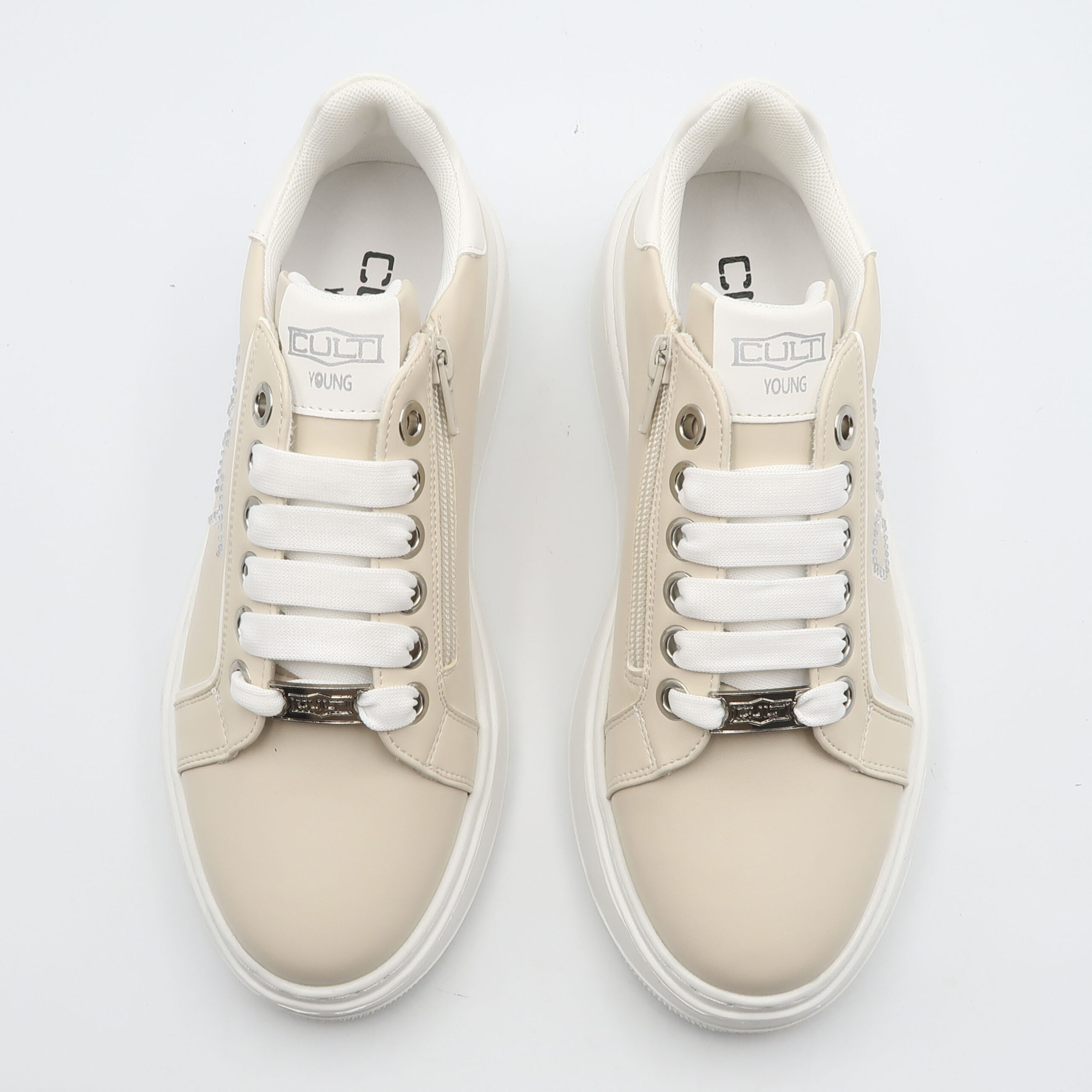 Sneaker con scritta logo in strass - Beige - immagine 2