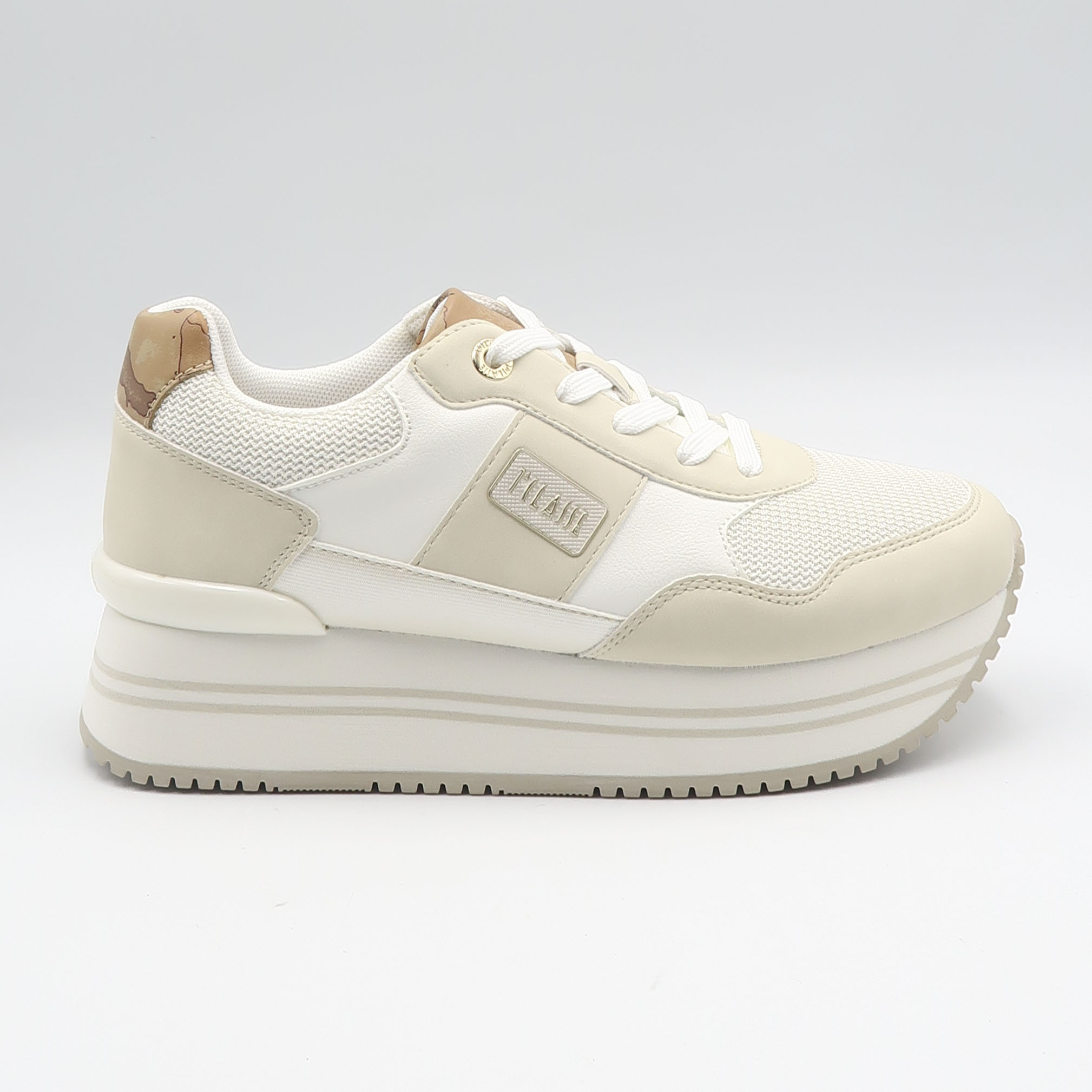 Sneaker geo con platform - Beige e bianco