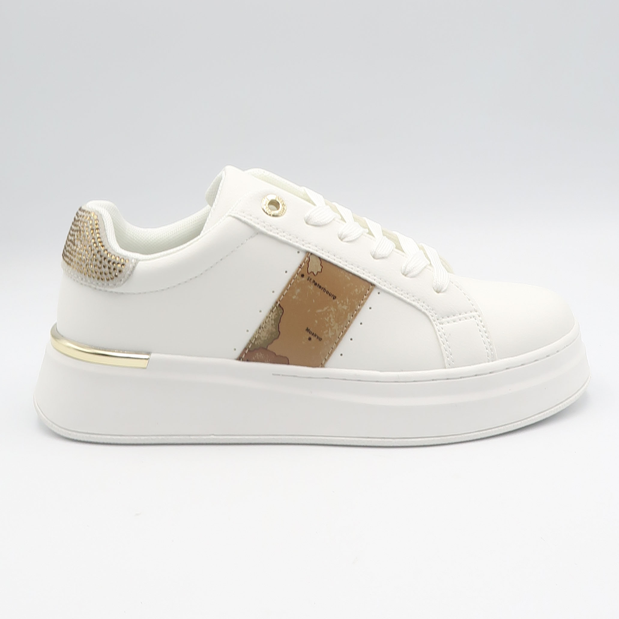 Sneaker geo con inserto in strass - Bianco e beige