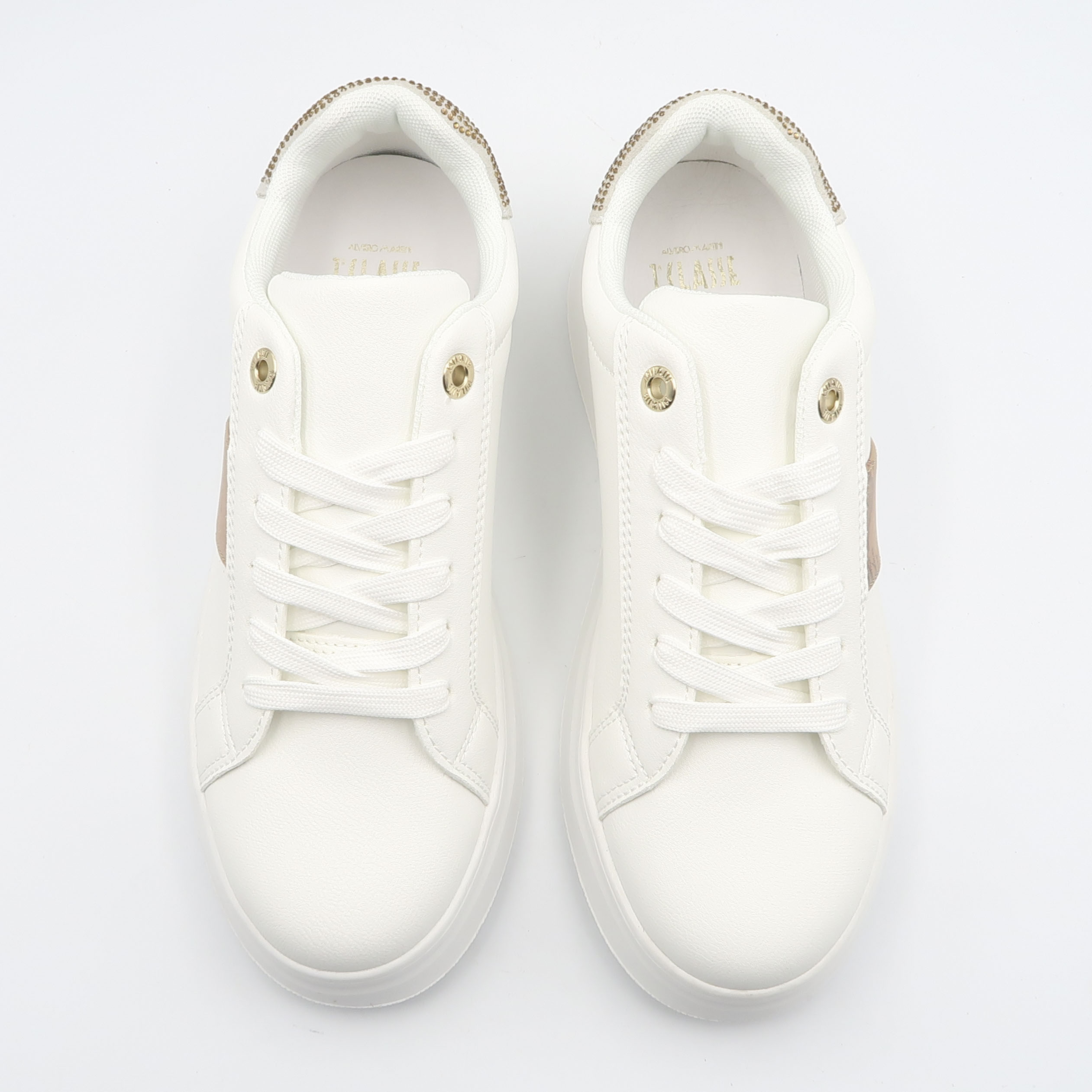 Sneaker geo con inserto in strass - Bianco e beige - immagine 2