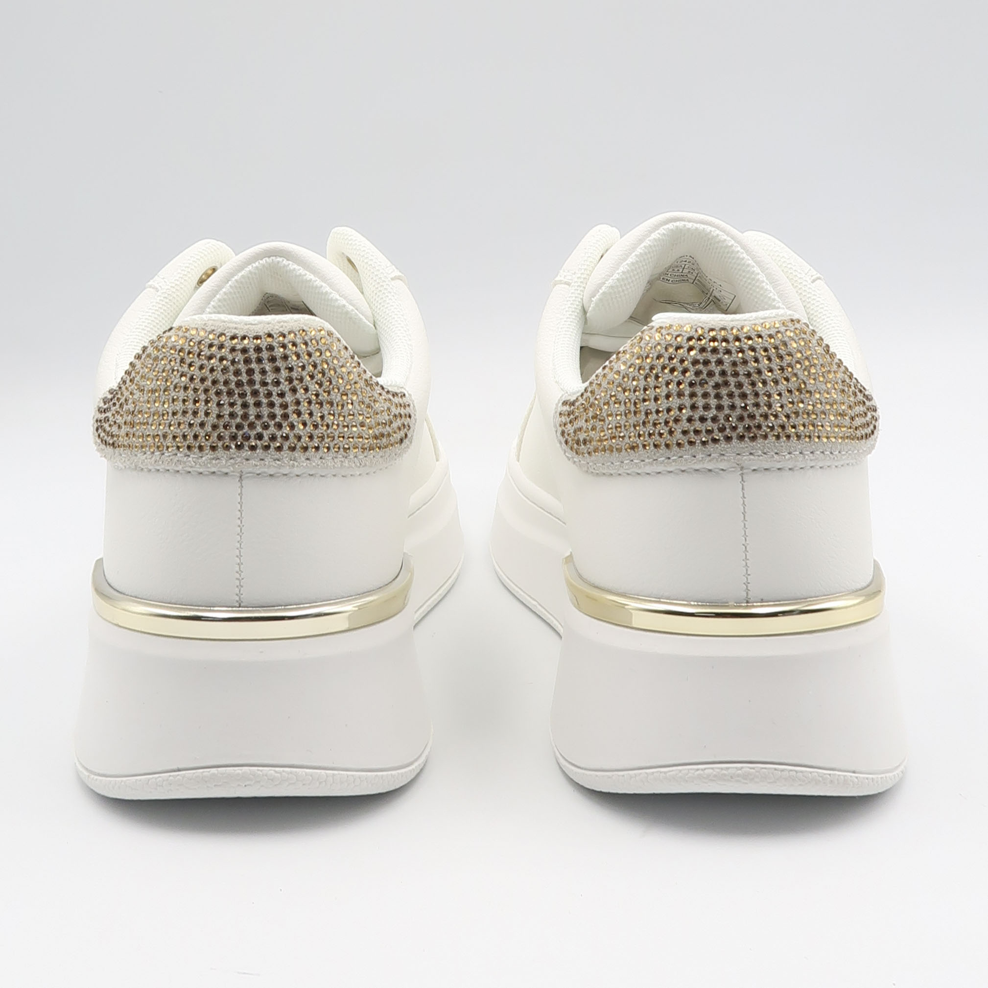 Sneaker geo con inserto in strass - Bianco e beige - immagine 3