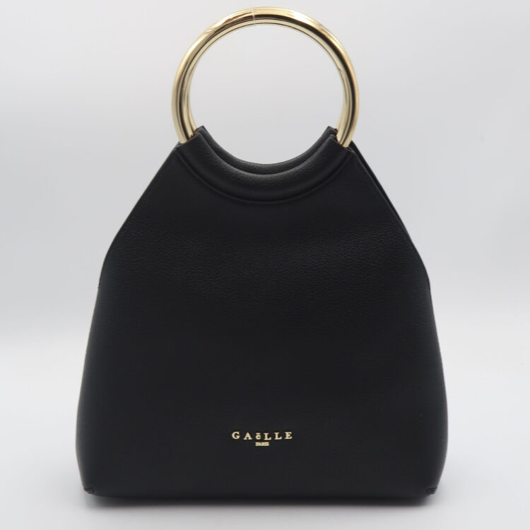 Borsa a mano con manico oro - Nero