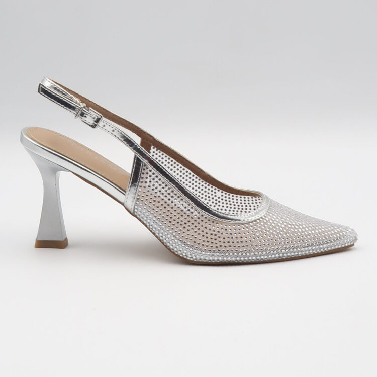 Decolleté in tessuto mesh - Argento
