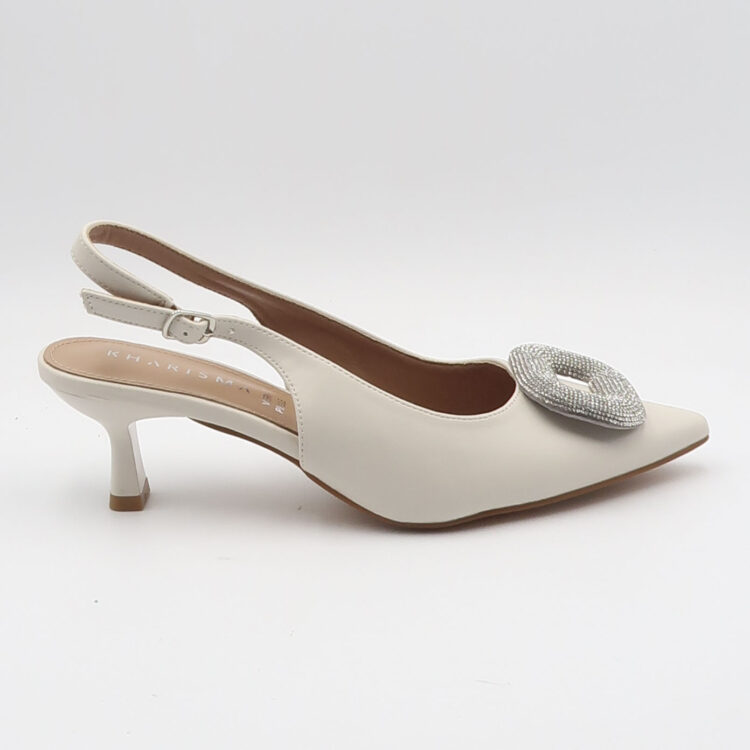Decolleté con applicazione in strass - Off white