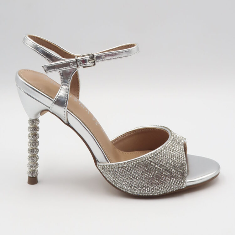 Sandalo con tacco e fascia strass - Argento